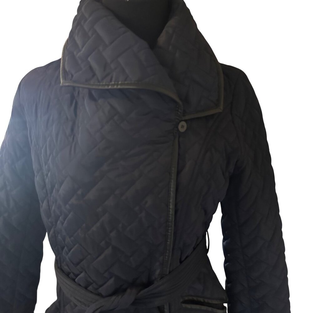 Cole Haan Signature dark blue quilted belted coat size S - Picture 7 of 7